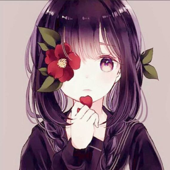 这张图片上,女生用一朵红花遮住眼睛,只露出一只眼睛,脸上带着忧伤,看