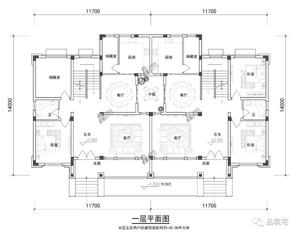 17年的客户两兄弟合建双拼新亚洲风格别墅,外立面对称统一,内部功能