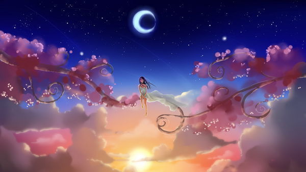 浪漫唯美的风景动漫壁纸,最后一张带有弯月的风景好梦幻!