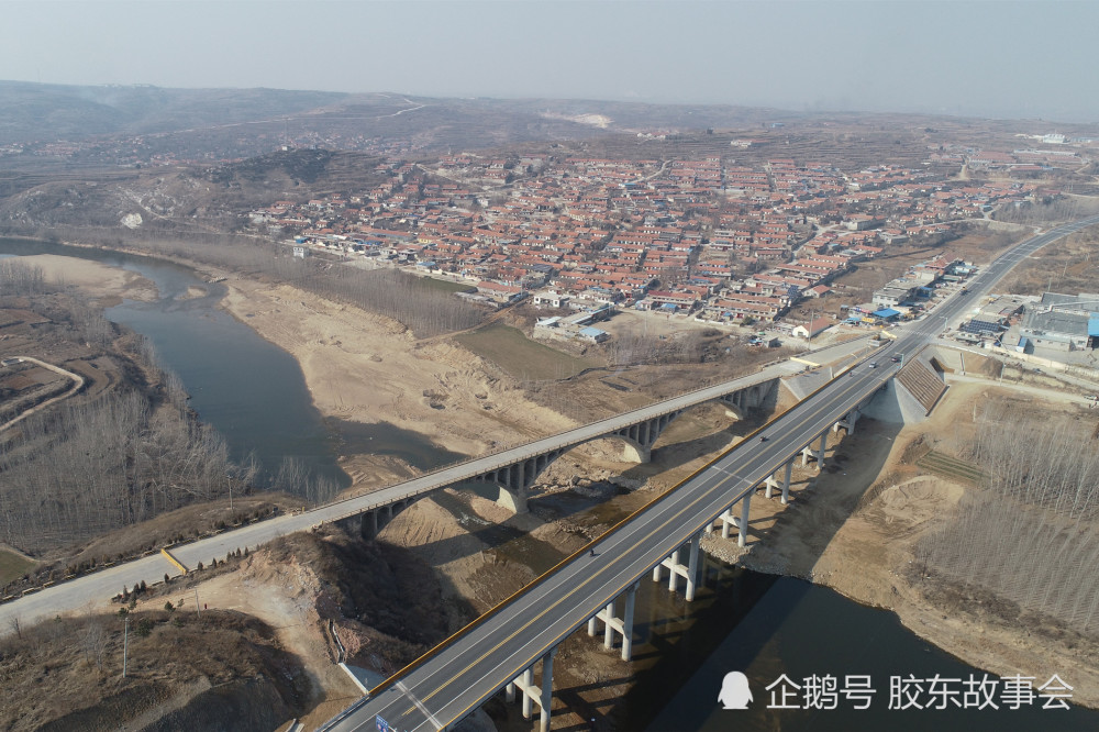航拍组图:烟台莱阳五龙河上,一新一旧两座韩格庄大桥