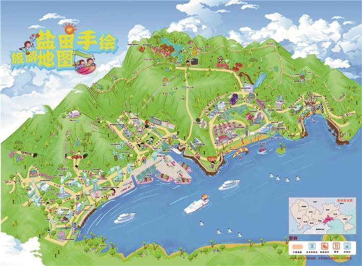生动有趣的盐田手绘旅游地图.