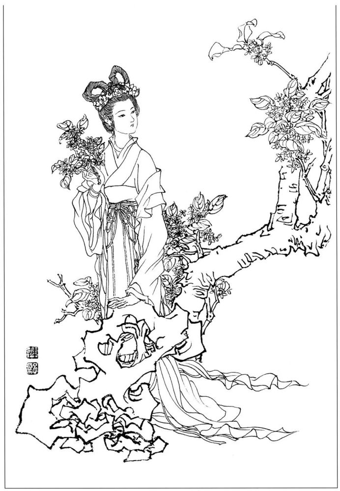 线描白描:古代仕女人物图