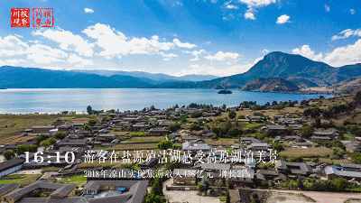 游客在盐源泸沽湖感受高原湖泊美景