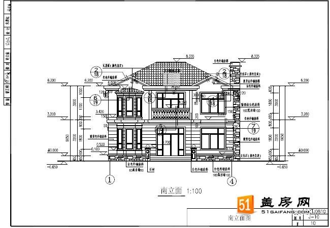 别墅立面图,本建筑为二层别墅,坡屋顶,建筑高度为8.2米