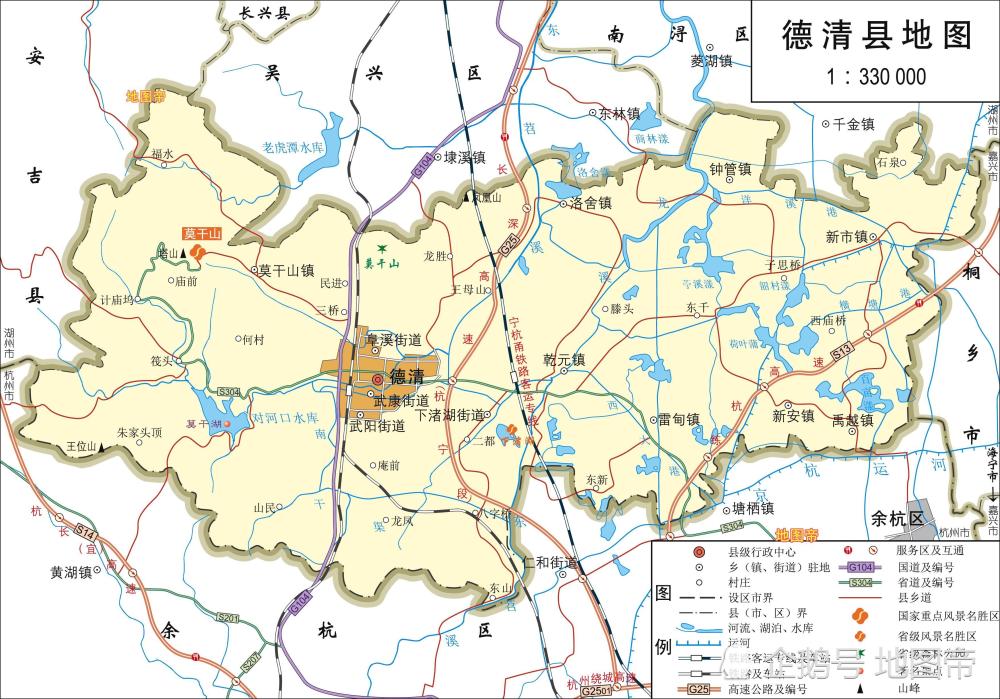 国家历史文化名城浙江湖州市,两区三县高清地图