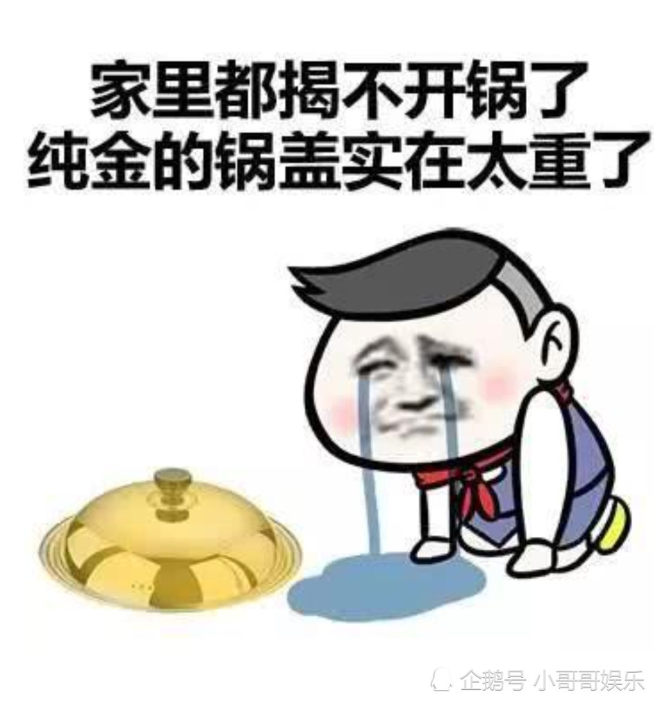 小哥哥眼泪成河旁边还有一个纯金的锅盖,并配文说:家里实在揭不开锅了