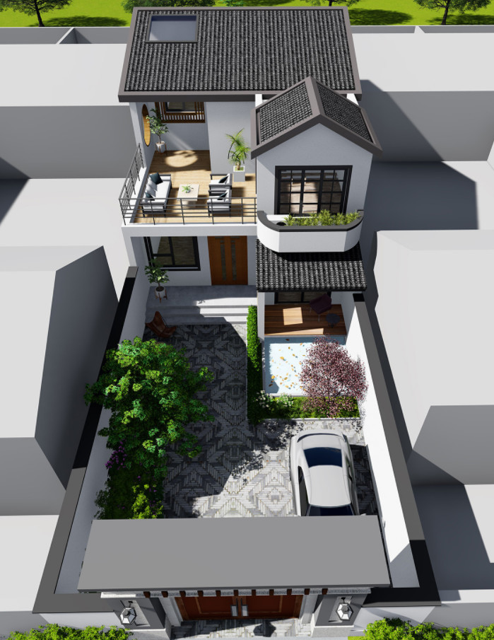 庭院,新中式,建筑,立面图,露台