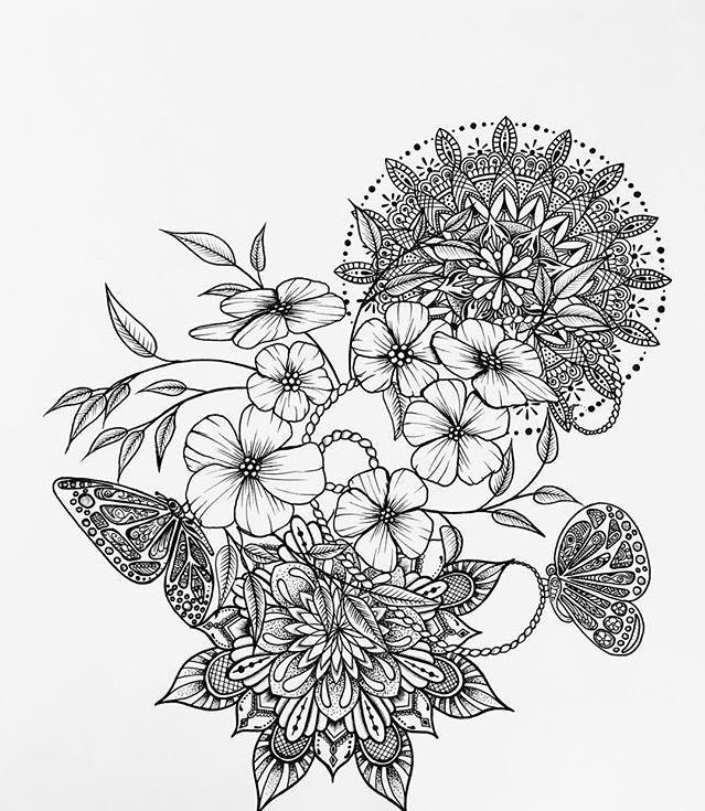 手绘黑白花卉插画,清新画风真好看