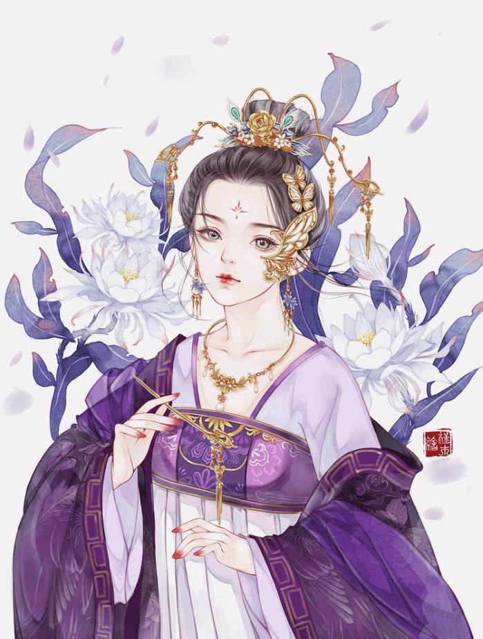 唯美古风手绘插画壁纸,花开花落与子相守,山长水阔与子同游