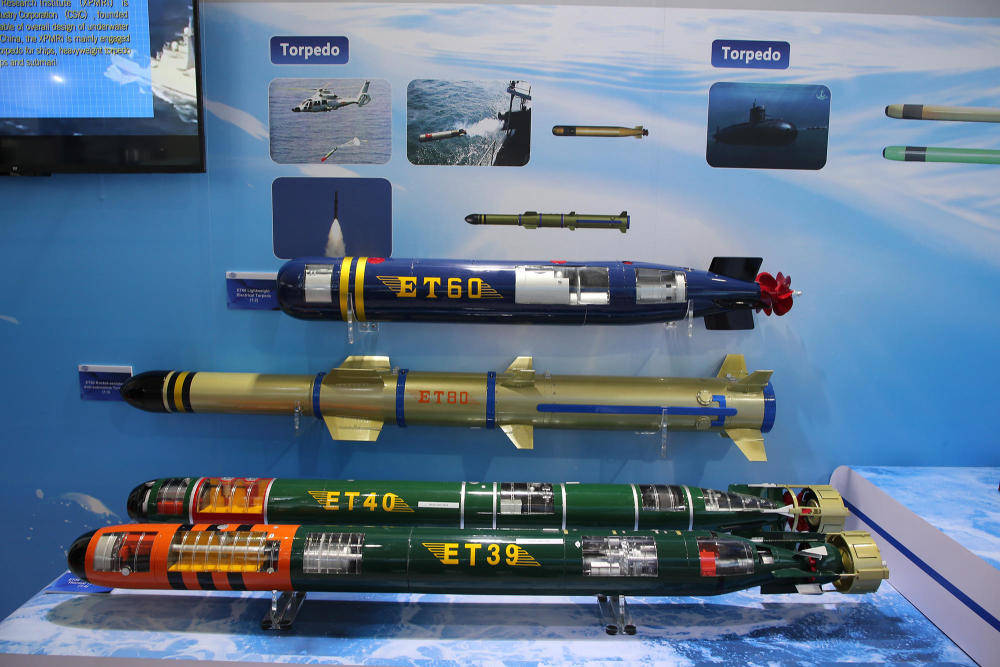各种用途的鱼雷与反潜火箭助飞鱼雷(反潜导弹),也是中船的拳头展品