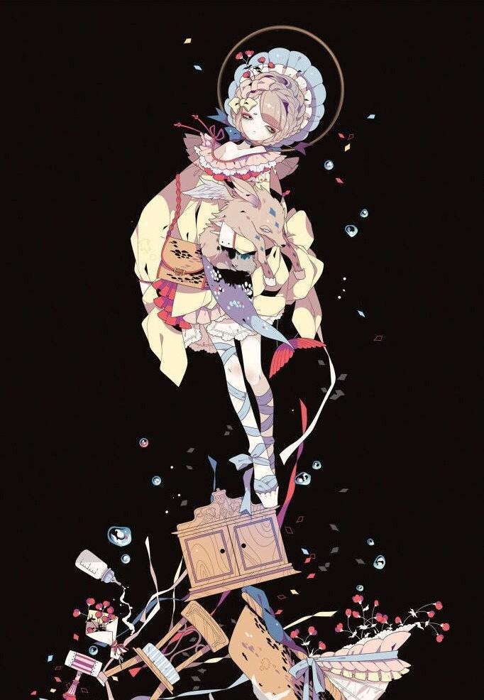 人物绘画,创意十足的卡通人物插画.柜子上站立的女孩.