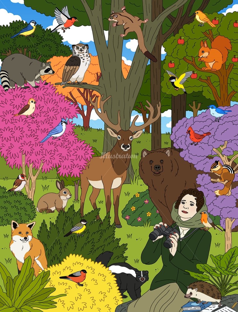 进步会大大的 分享一幅风格独特的奇幻森林,动物王国的插画,装饰感