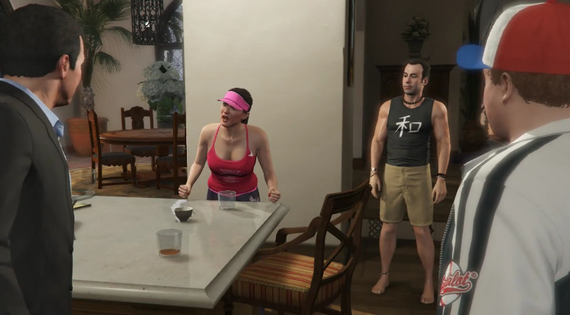 《gta5》当妻子亚曼达面对这四个男人时会怎样,瞬间没