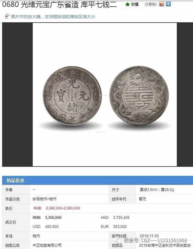 广东省造光绪元宝库平七钱二2019价格350万以上