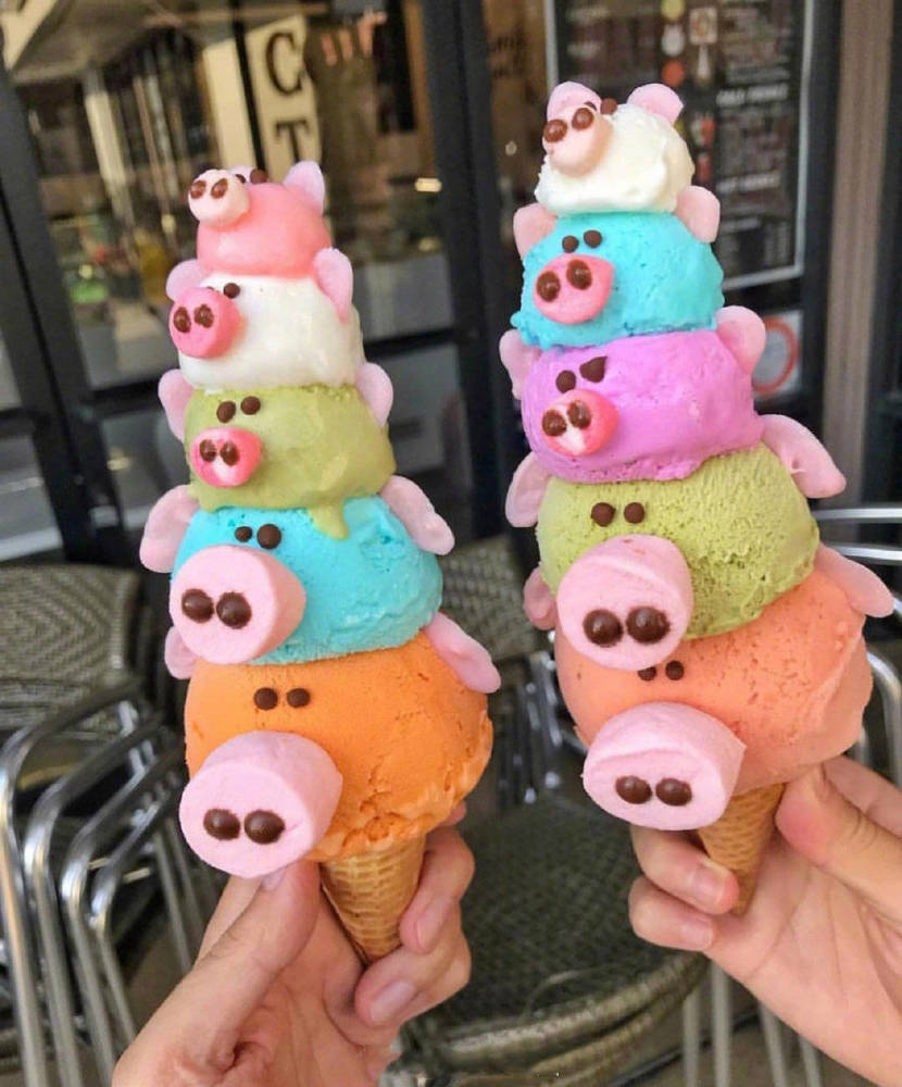 还有这种的,把小猪做成了叠加冰淇淋甜筒,简直太有创意了.