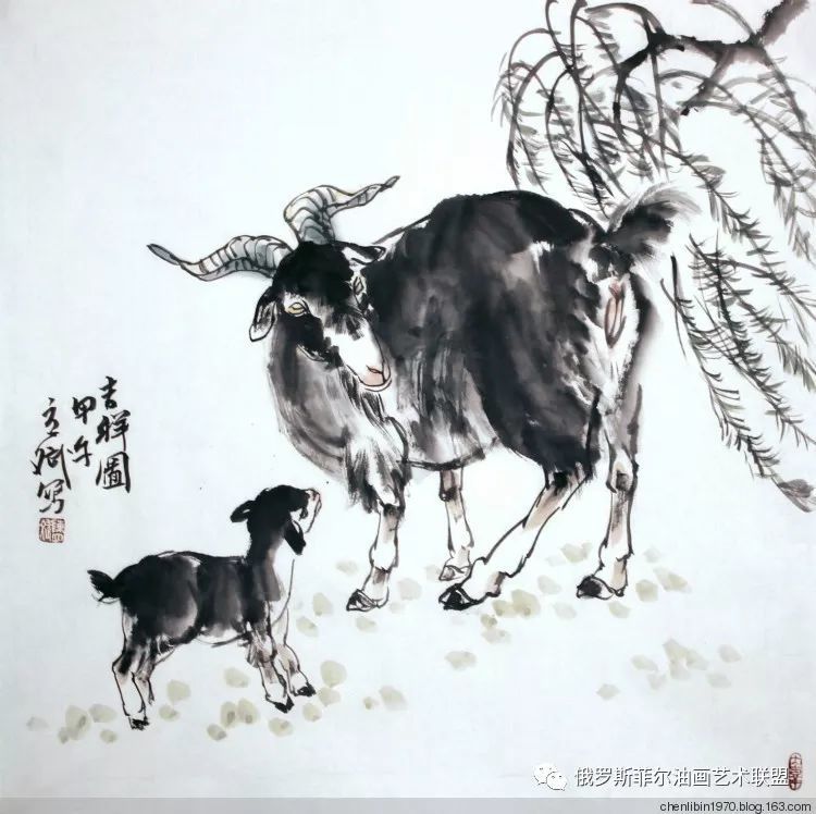 中国画家陈立斌画羊国画作品欣赏一