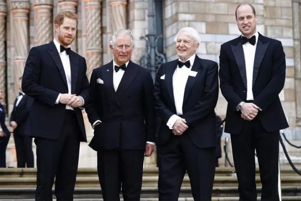 父子三人都穿着黑色的西装礼服,露出白色的衬衫以及黑色领结,庄重而