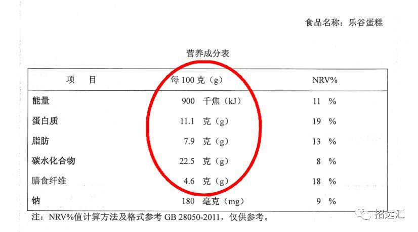 轻食匠蛋糕营养成分表