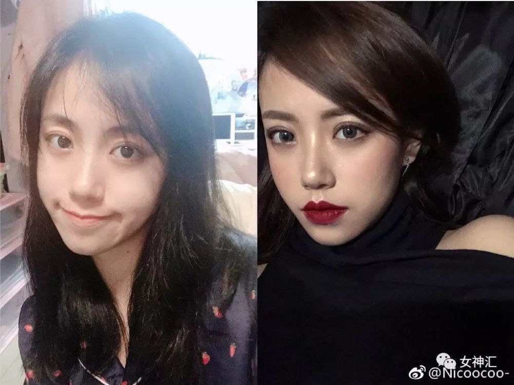 女生素颜自拍照 vs 女生化妆后自拍照