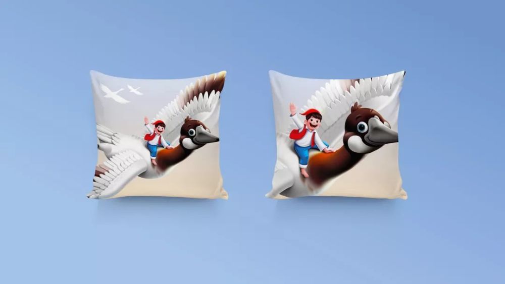 卡通化,生动化,成为一个人见人爱的城市超级角色:小男孩骑在大雁上