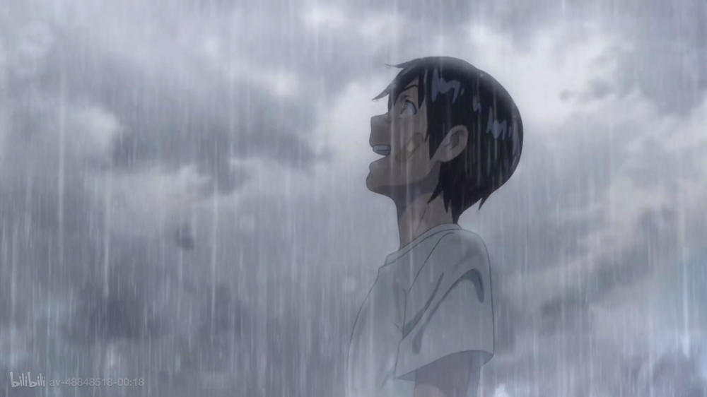 男主在雨中开怀大笑
