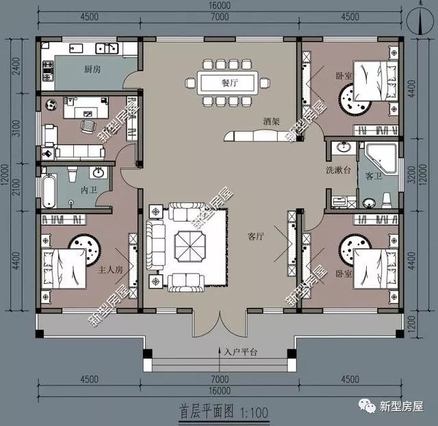 第二套:占地120平方平层农村自建房