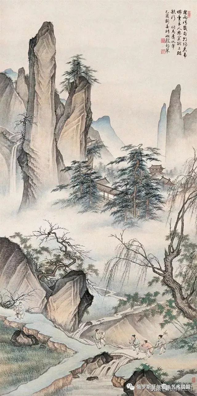中国画家殷梓湘的山水画作品,笔墨清雅,元气淋漓,赋色古丽,意境优美