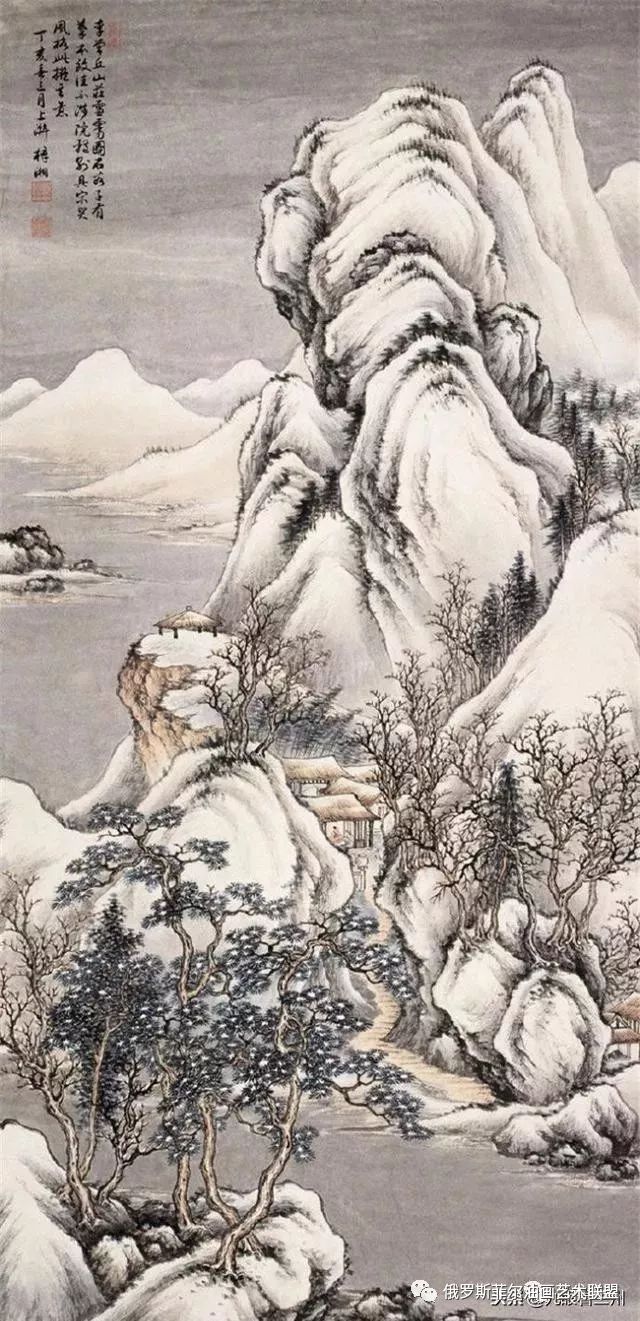 中国画家殷梓湘的山水画作品,笔墨清雅,元气淋漓,赋色古丽,意境优美