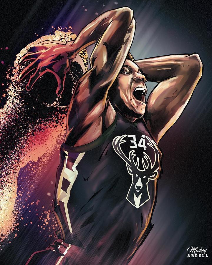 漫画-nba球员漫画集锦:字母哥霸气劈扣,哈登变身吃人怪物