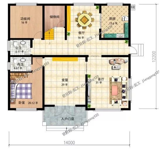 第二款 编号:j2383 开间:14米 进深:12.2米 占地面积:180.91平方米