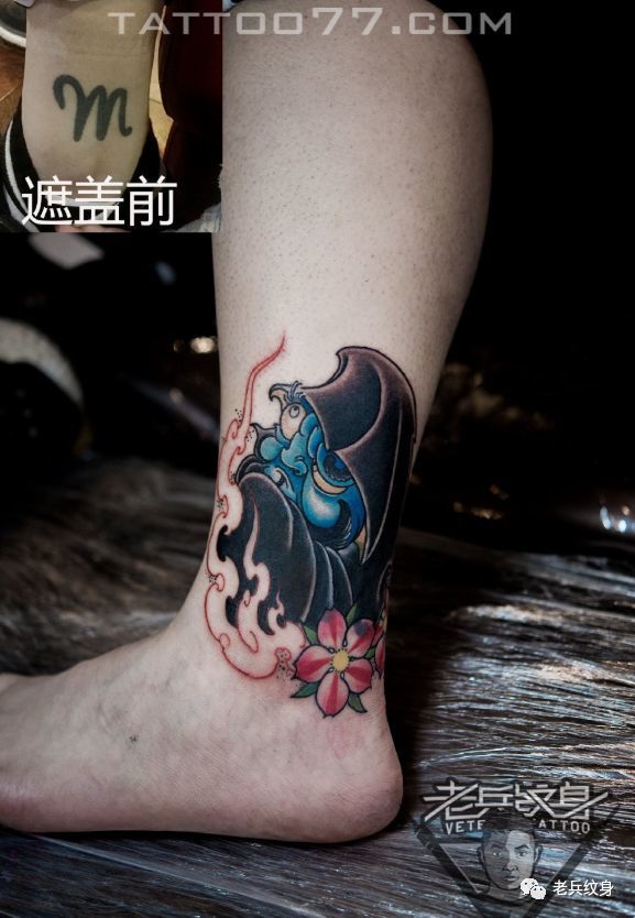 老兵店内作品欣赏——脚踝旧纹身遮盖