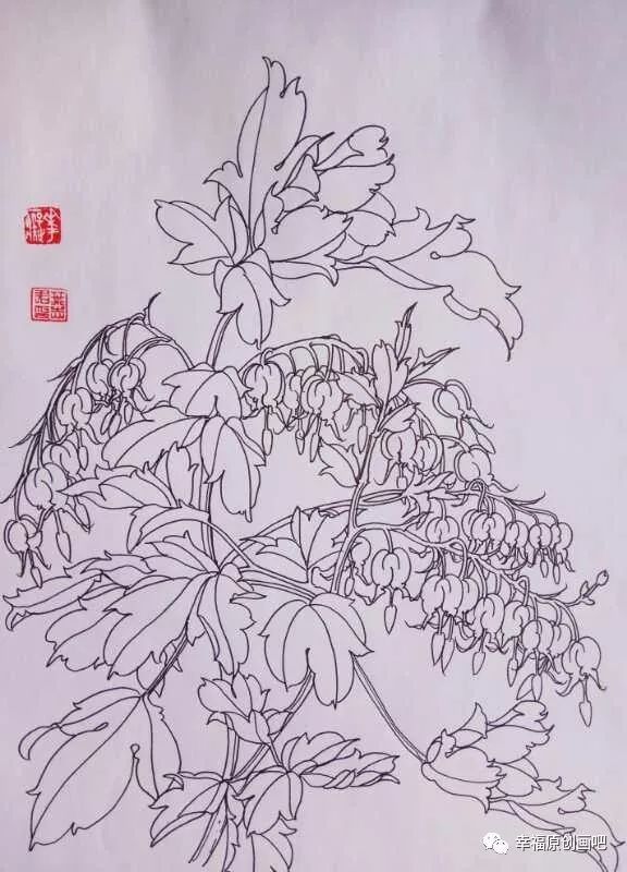 九百七十三——鱼儿牡丹(中性笔白描花卉习作)