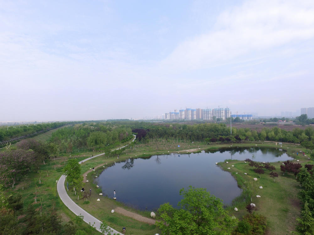 航拍雨后渭河湿地公园 西安,咸阳,西咸尽收