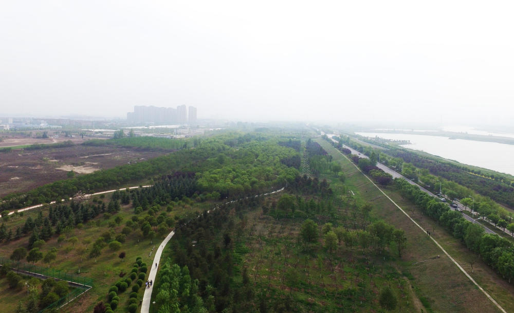 航拍雨后渭河湿地公园 西安,咸阳,西咸尽收