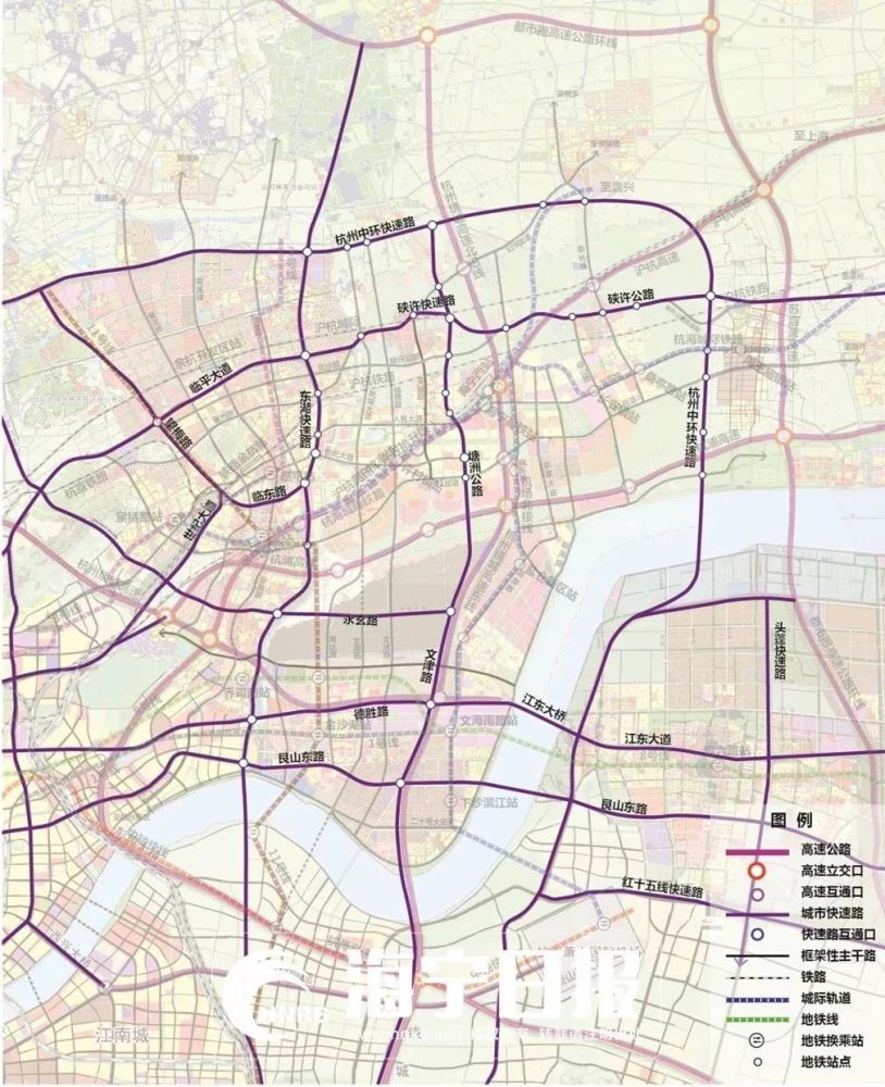 快速路主要规划设想:一环 一纵一横: (1)一环:杭州中环快速路 (2)