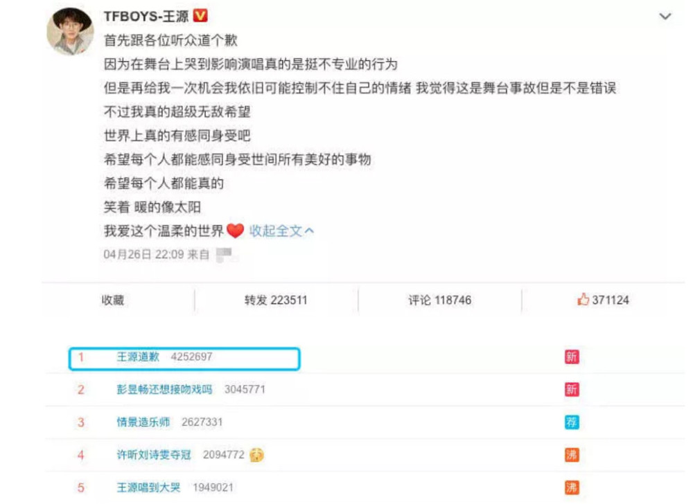 王源节目失误崩溃大哭,道歉信登上热搜第一,看到评论哭了!