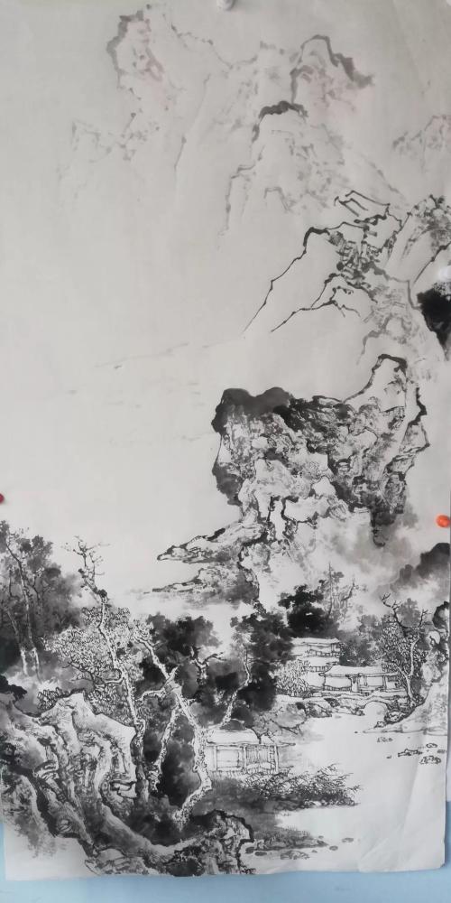 技法交流 青年画家杨天佑:浅绛山水画《秋山草堂图》临摹步骤图