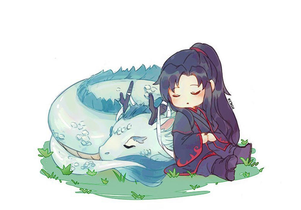 《魔道祖师》可爱的q版忘羡,羡羡抱着天子笑,汪叽怎么