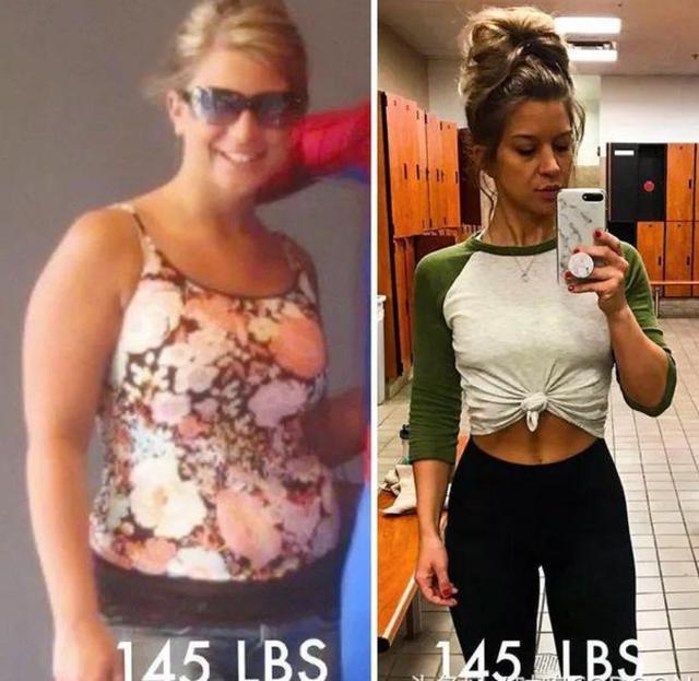 右边154磅反而更加显瘦,因为左边女性的体脂率比较高,会显得更加肥胖.