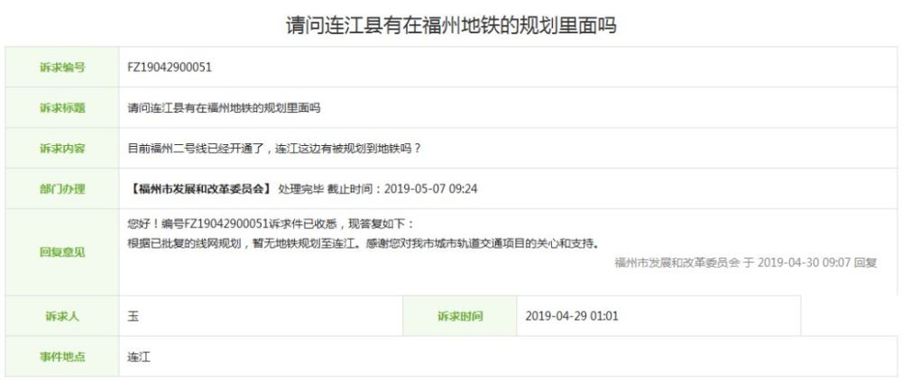 和改革委员会回复:根据已获批的线网规划, 暂无规划到闽清地铁规划,我