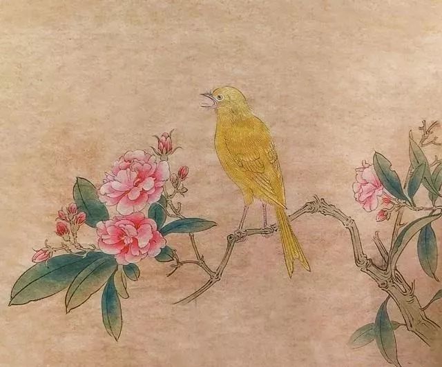 工笔《金丝雀与夹竹桃》
