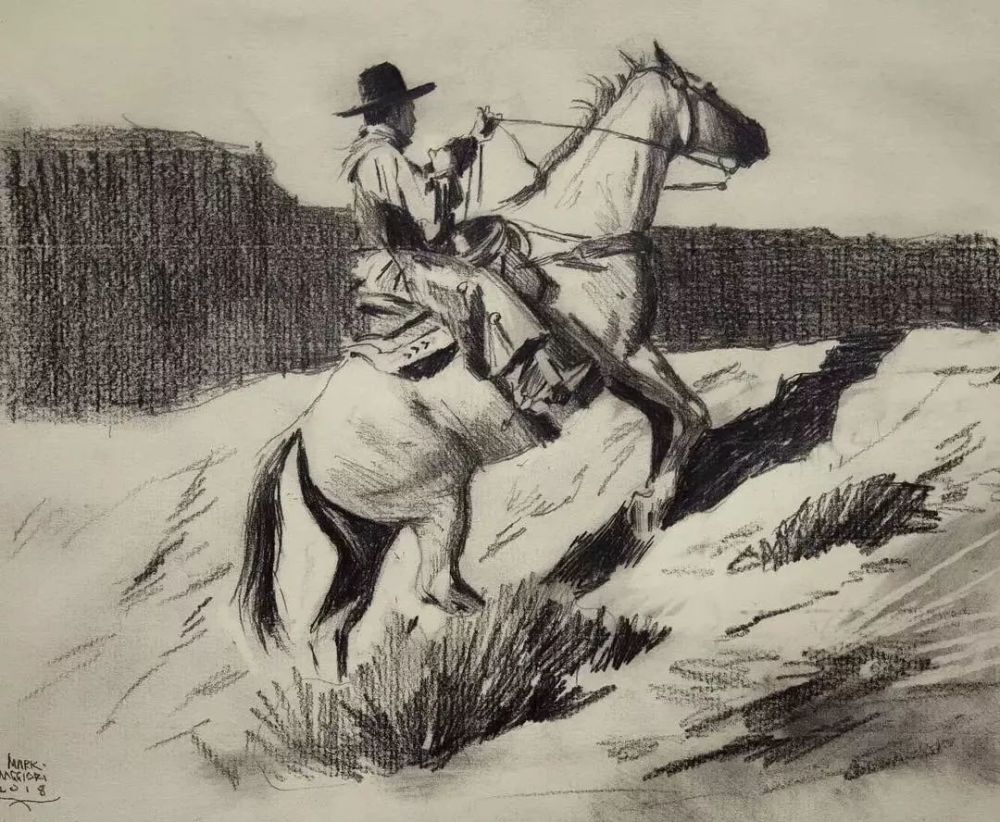 法国画家素描中的美国西部牛仔