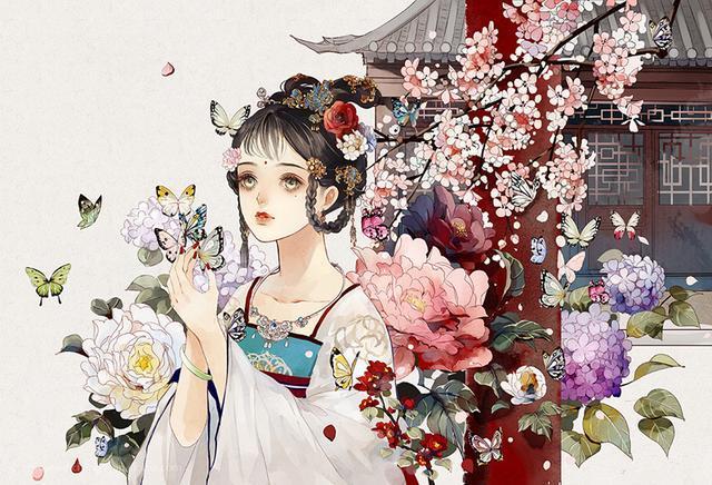 古风少女插画,插画师长乐nina插画作品《繁华》画集唯美插画