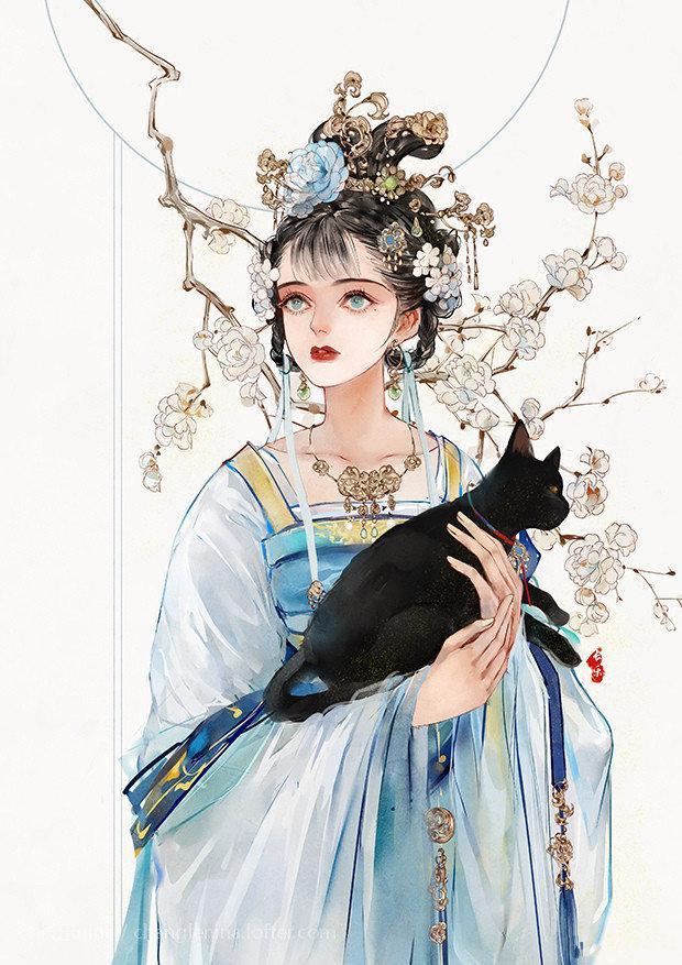 古风少女插画,插画师长乐nina插画作品《繁华》画集唯美插画