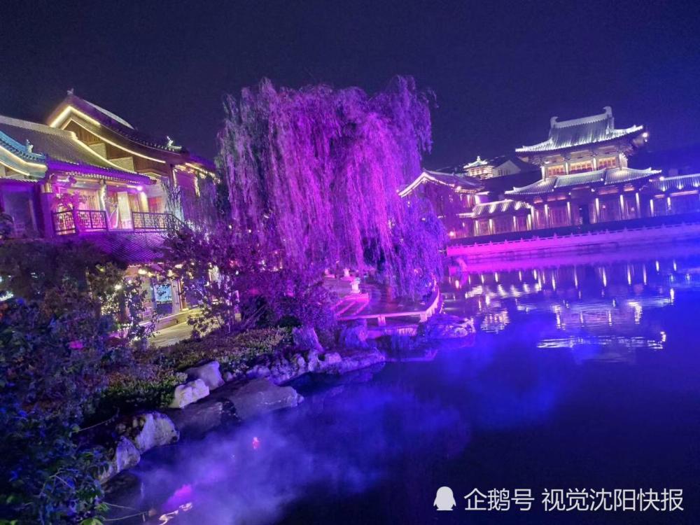 河南洛阳:洛邑古城夜景 风景名胜引游客观赏