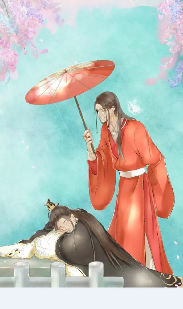 古风男神动漫壁纸:谢怜随意趴在桌上睡觉,花城帮他遮阳
