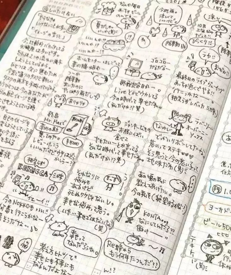 日本人写手帐,主要根据记录的事情不同,使用不同颜色的笔,方便一目了