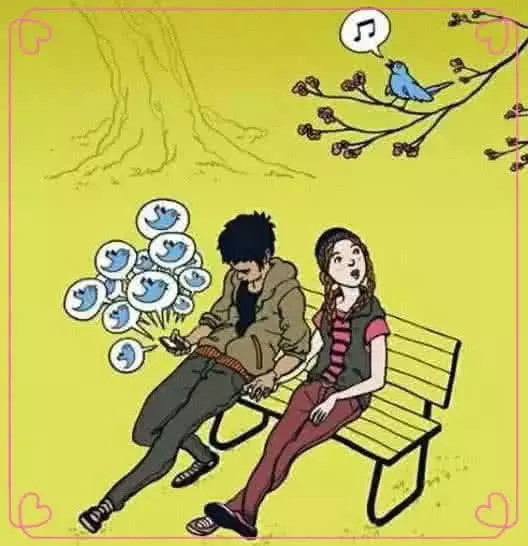 讽刺人性的人性图:自己进入狮口的上班族,只顾玩手机的情侣