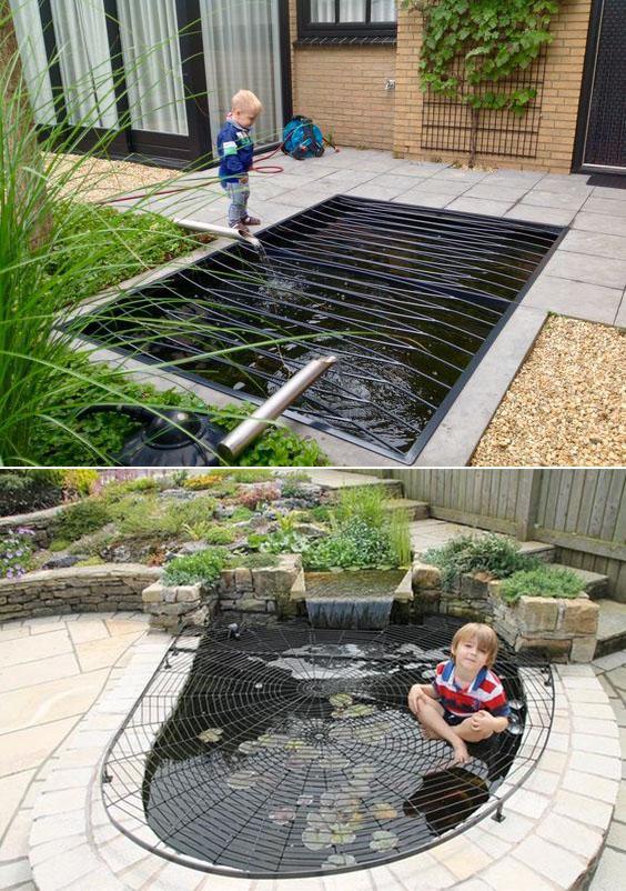 庭院设计水池,学国外上面铺层钢丝网,家有孩子放任玩!