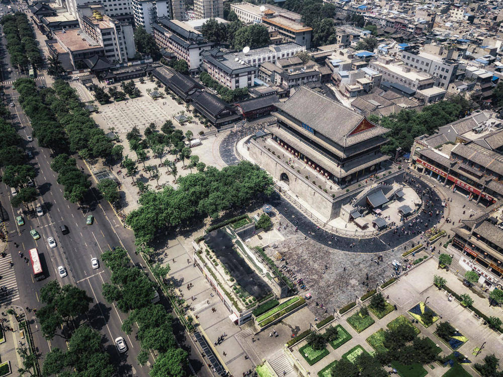 张锦秋设计的西安钟鼓楼广场及地下工程,钟楼和鼓楼是西安的地标之一.